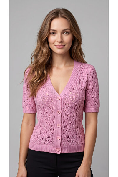 Loopa Women's Openwork Short Sleeve Knitwear Cardigan