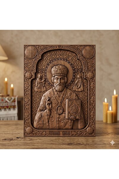 OEM Icon carved in oak – Saint Hierarch Nicholas – 30 x 24 cm