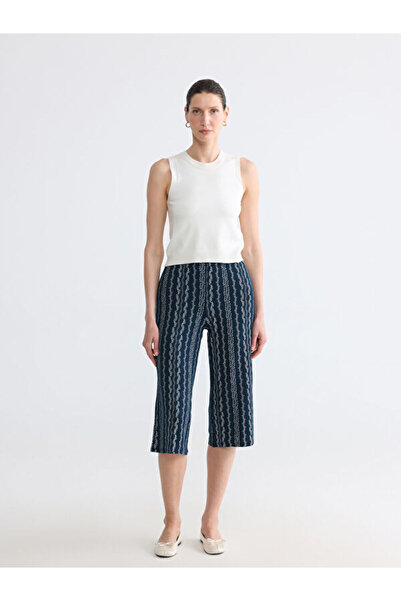 LC Waikiki Elastic Waist Patterned Wide Leg Women's Capri Pants
