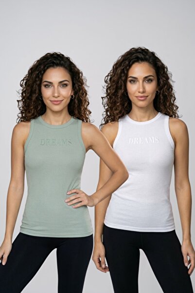 fevien Women's 2-Pack Cotton Camisole Thick Strap Crew Neck Front Lettering P...