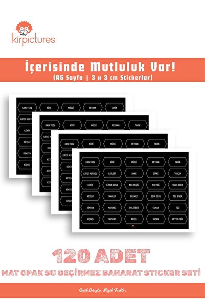 Kirpictures 120 Adet Premium Opak + Beyaz Baskı Baharat & Bakliyat Etiket Set...