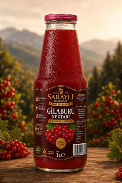 sarayli baharat Gilaburu Suyu Kayseriden Şekersiz Konsantre 1 Litre Cam Şişe