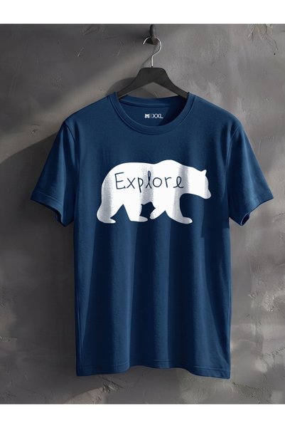 North Whiskers "Explore" White Bear Printed 100% Cotton Navy Blue Outdoor T-Shirt