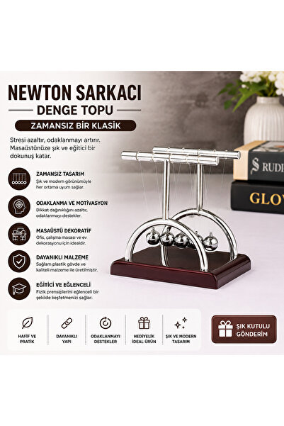 1DepoBu Newton Sarkacı Denge Topu Dekoratif Masaüstü Ofis Oyuncağı Odaklanma ...