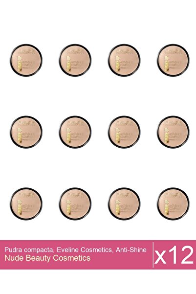 Makeup Set 12x Pudra compacta, Eveline Cosmetics, Anti-Shine Complex, 37 Warm...