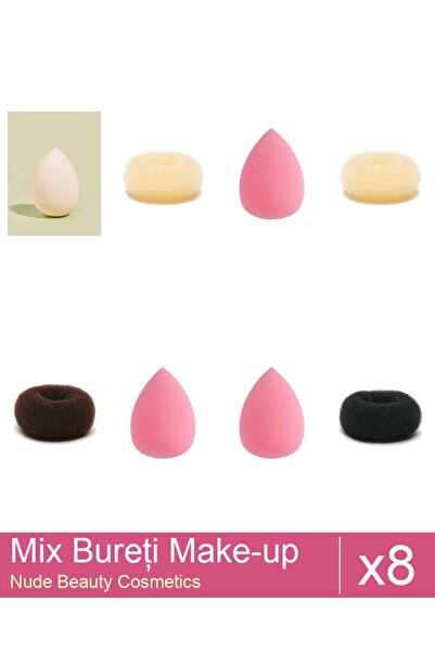 Makeup Set Mix 8 produse Bureti: Burete extra-soft pentru make-up, nude, Bure...
