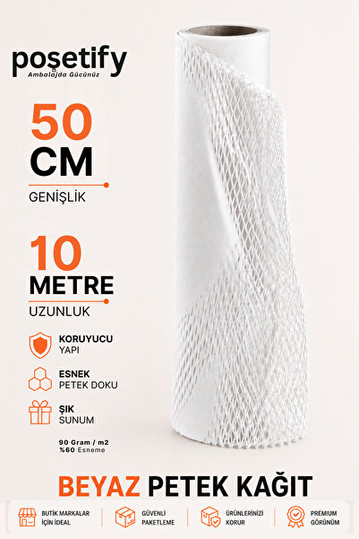 POŞETİFY Beyaz Petek Dolgu Ambalaj Kağıdı 50Cm X 10MT | Hediye Paketleme ve K...