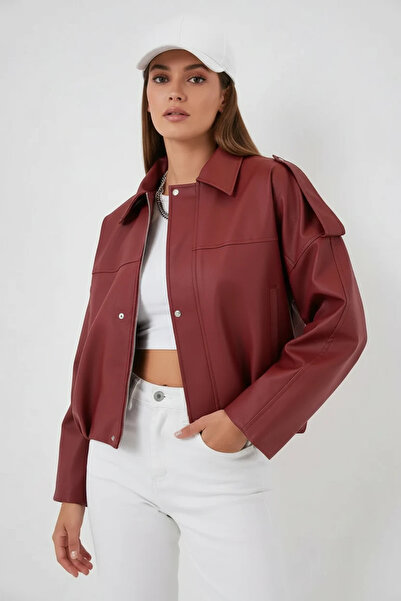 buğrahayalin Women's Classic Collar Oversize Tile Jacket