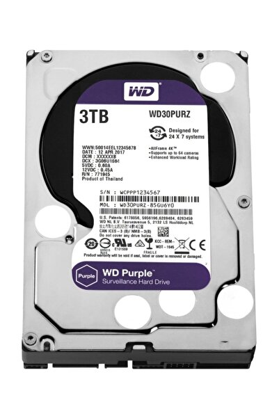 kruxon Wd Purple 3tb 3,5" Sata Iıı 6gbit/s 64mb 7/24 Güvenlik Kamerası Diski ...