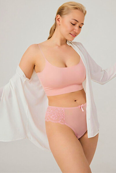 Homay Plus Size Brazilian Lace Panties with Tulle Detail on the Front - One P...