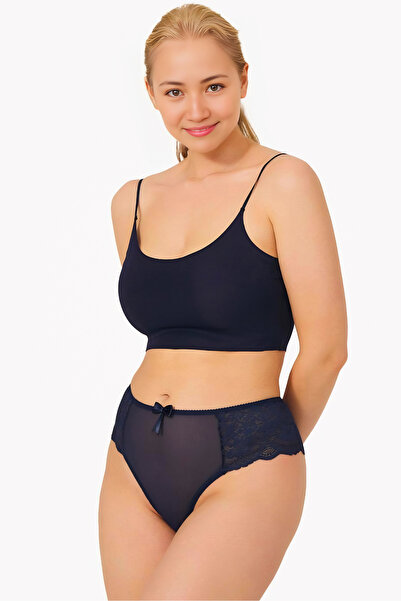 Homay Plus Size Brazilian Lace Panties with Tulle Detail on the Front - One P...