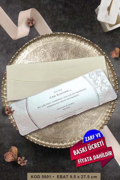 Cem Davetiye Düğün Nişan Nikah Kına Sünnet Davetiyesi 5001 (100 ADET) Baskı D...