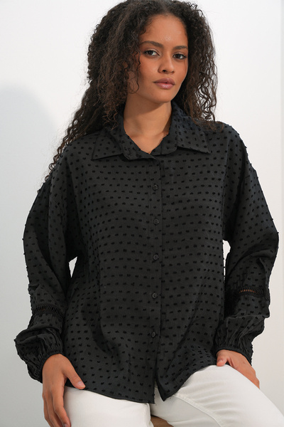 Bigdart Women's Oversize Patterned Shirt 20379 - Black