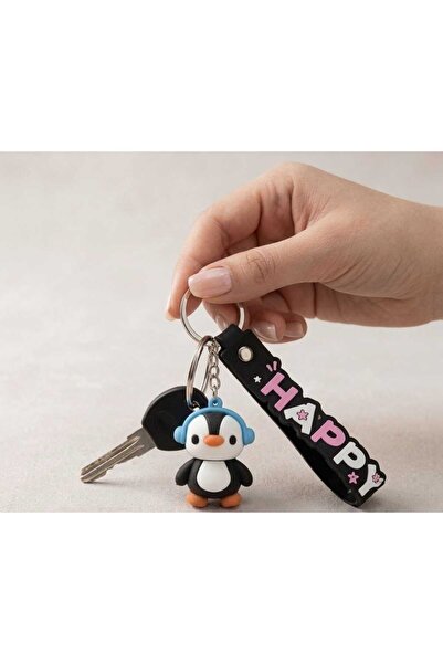 KULAKLIKLI PENGUEN FİGÜRLÜ SİLİKON ANAHTARLIK