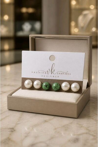 Monalisa Home Figured Colorful Three Pair Multiple Earrings