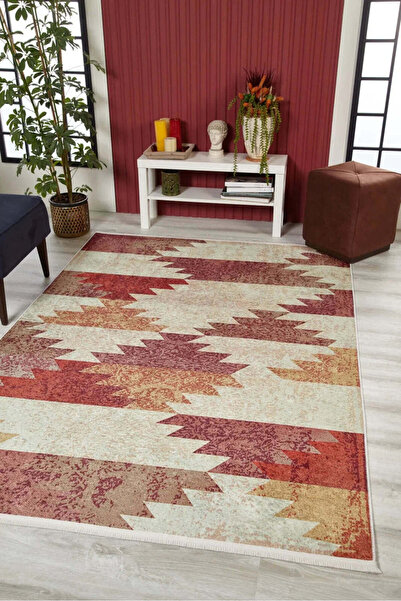 halinet Halı.Net Beige Ethnic Bohemian Washable Non-Slip Living Room Carpet H...
