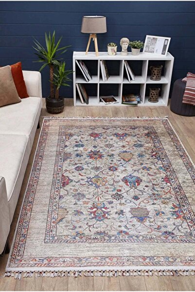 halinet Halı.Net Cream Classic Washable Non-Slip Living Room Carpet Haln-Hln5078