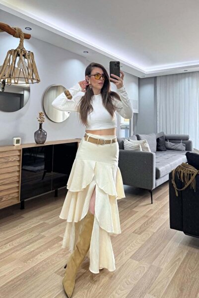 Banu Angay تنورة سافانا بوهيمية طويلة متعددة الطبقات إكرو