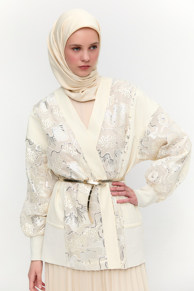 Setrms İşlemeli Desenli Kimono Ceket