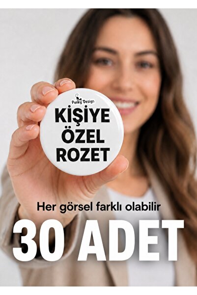 Punky Store 30 Adet Kişiye Özel Rozet Baskı 44 mm Fotoğraflı Logo İsimli Tasa...