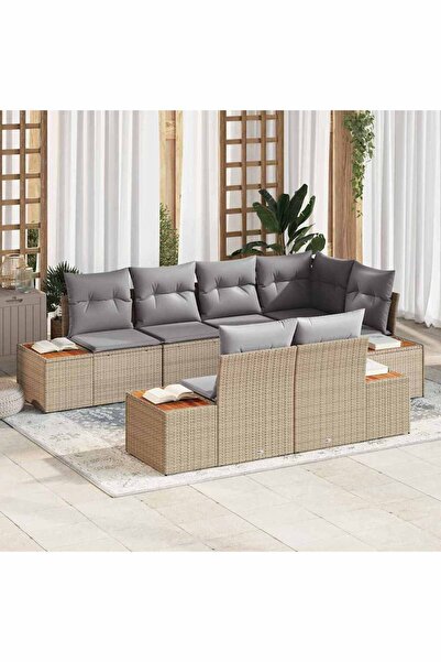 vidaxl Set de canapele pentru gradina cu perna 7 pcs Bej poliratan