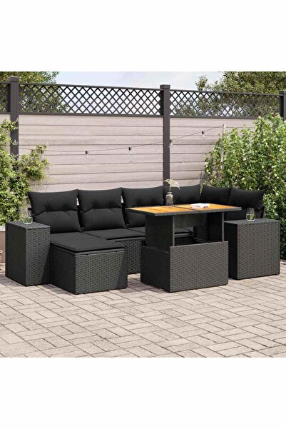 vidaxl Set canapele de gradina cu perne, 7 piese, negru, poliratan