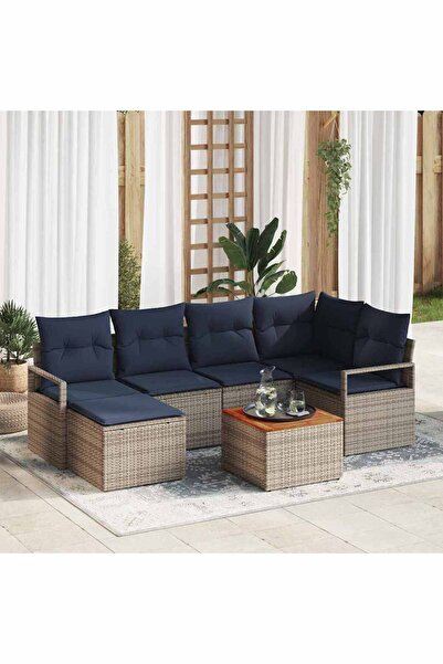 vidaxl Set de canapele pentru gradina cu perna 7 pcs Gri poliratan