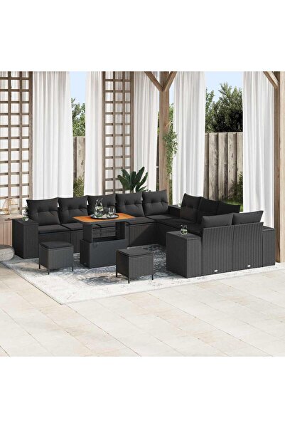 vidaxl Set de canapele pentru gradina cu perna 13 pcs Negru poliratan