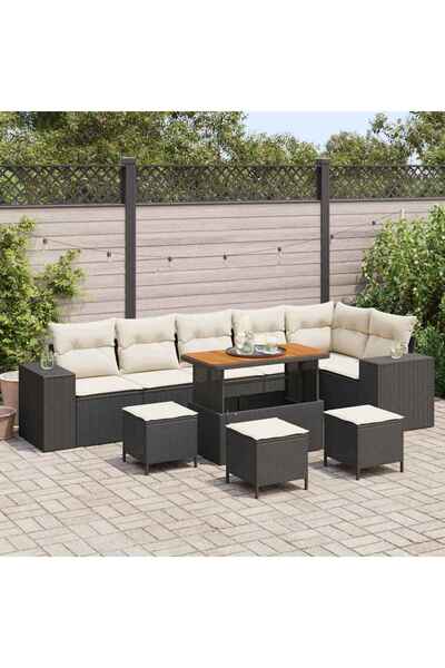 vidaxl Set de canapele pentru gradina 10 pcs Negru poliratan