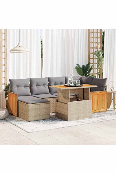 vidaxl Set canapele gradina cu perne 7 piese bej poliratan/lemn acacia