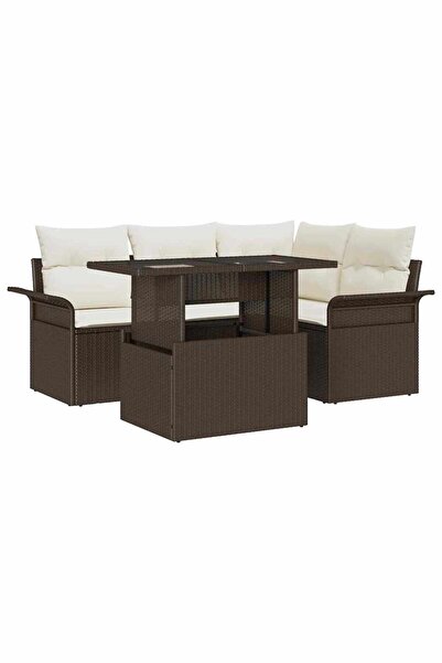 vidaxl Set de canapele pentru gradina cu perna 5 pcs Maro Rattan poli