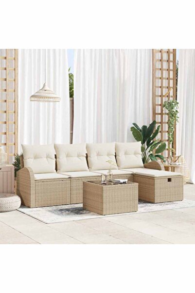 vidaxl Set de canapele pentru gradina cu perna 6 pcs Bej Rattan poli