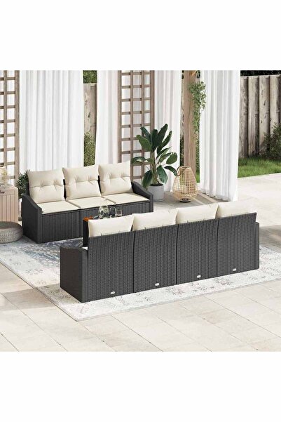 vidaxl Set de canapele pentru gradina cu perna 8 pcs Negru poliratan