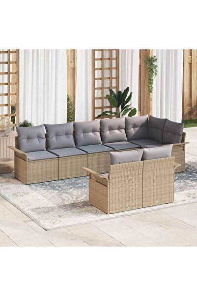 vidaxl Garden Sofa Set 8 pcs Beige Poly Rattan