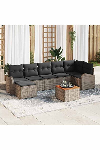 vidaxl Set de canapele pentru gradina cu perna 8 pcs Gri poliratan