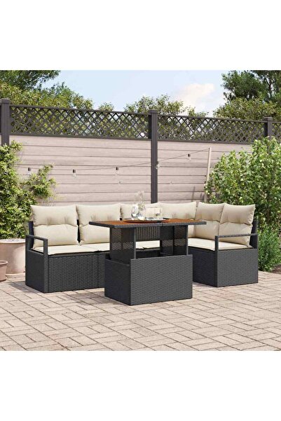 vidaxl Garden Sofa Set 6 pcs Black Poly Rattan