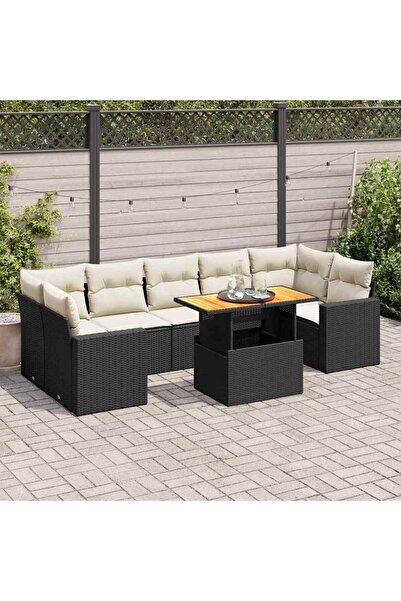 vidaxl Set mobilier de gradina cu perne, 8 piese, negru, poliratan