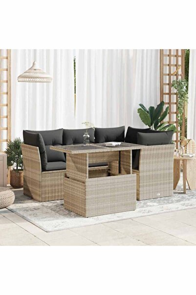 vidaxl Set canapele de gradina cu perne, 5 piese gri deschis poliratan