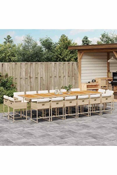 vidaxl Set mobilier de gradina cu perne, 17 piese, bej, poliratan