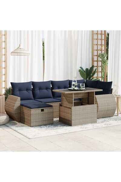 vidaxl Set canapele de gradina cu perne, 7 piese, gri, poliratan