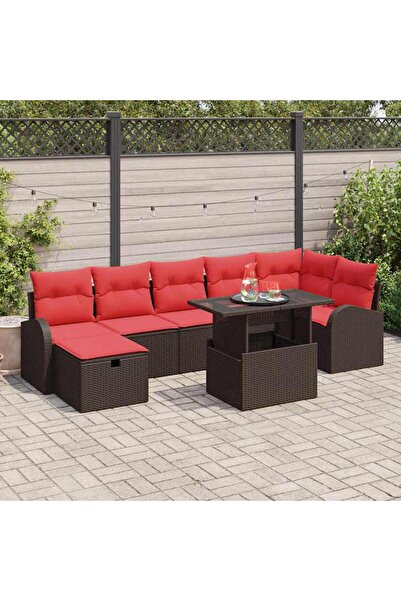 vidaxl Set de canapele pentru gradina cu perna 8 pcs Maro Rattan poli