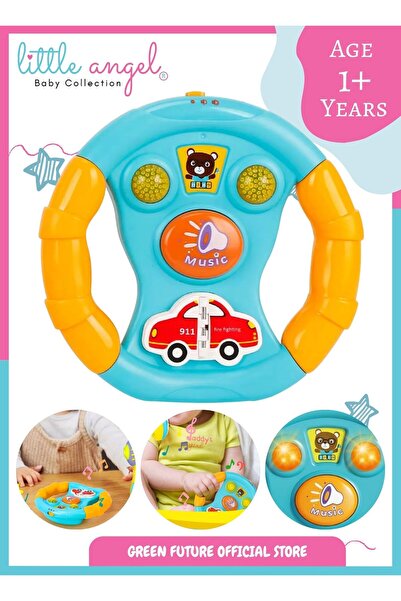 LITTLE ANGEL Baby Musical Steering Wheel Toy with Lights - Blue