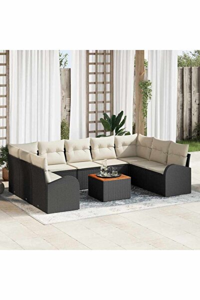 vidaxl Set de canapele pentru gradina 10 pcs Negru È™i Crem poliratan