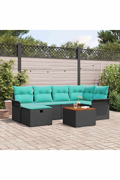 vidaxl Set de canapele pentru gradina cu perna 7 pcs Negru Rattan poli