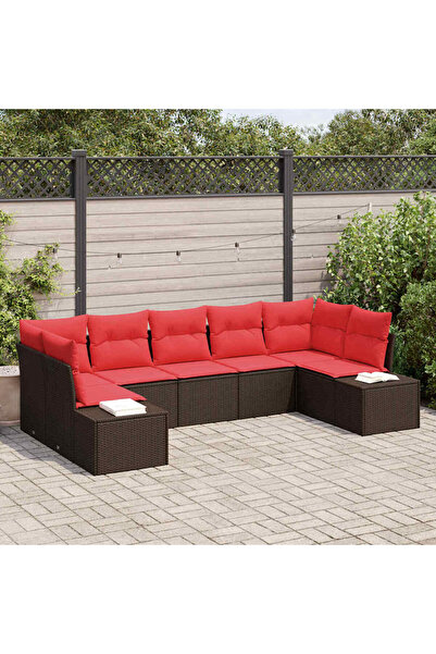 vidaxl Set de canapele pentru gradina cu perna 7 pcs Maro poliratan