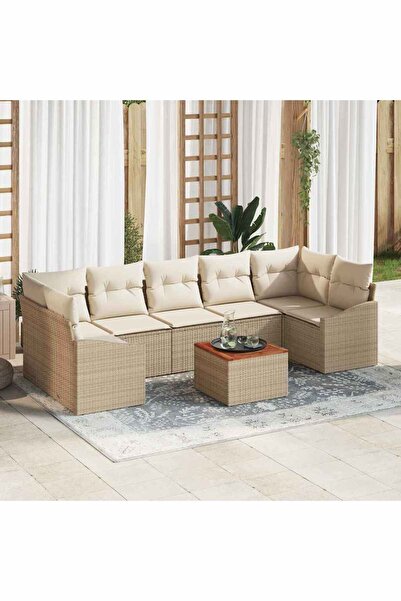vidaxl Set de canapele pentru gradina cu perna 8 pcs Bej poliratan