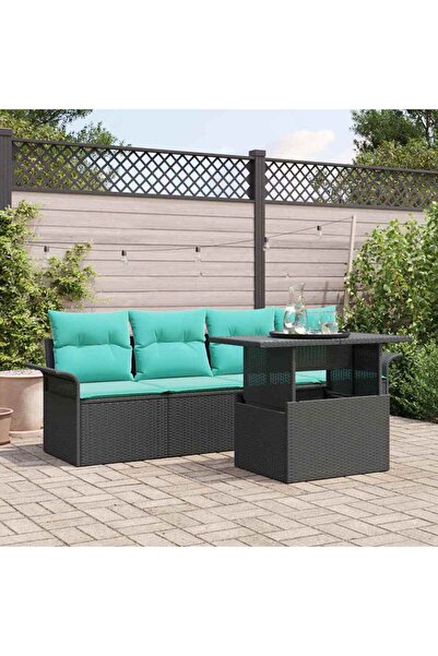 vidaxl Set de canapele pentru gradina cu perna 5 pcs Negru poliratan