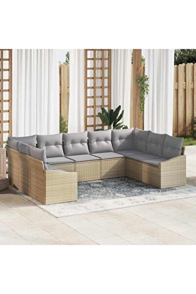 vidaxl Set de canapea cu perna 9 pcs Bej poliratan