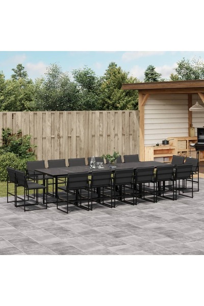 vidaxl Set mobilier de gradina, 17 piese, cu perne, negru, textilena