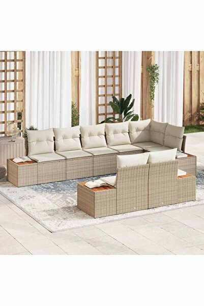 vidaxl Set de canapele pentru gradina cu perna 8 pcs Bej Rattan poli